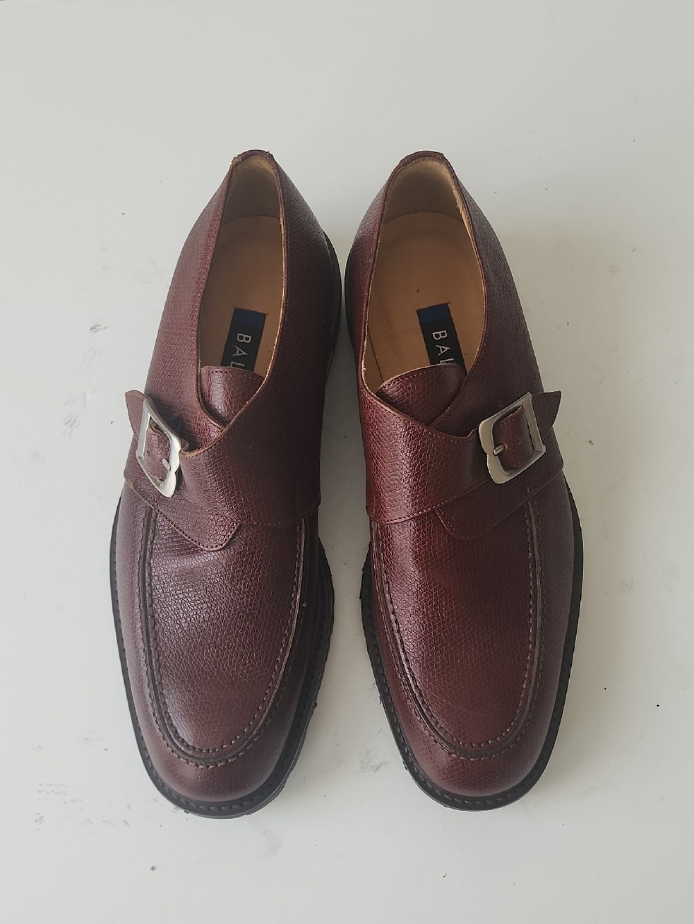 Bally Men’s Burgundy Pebbled Leather Single Monk Strap Loafers